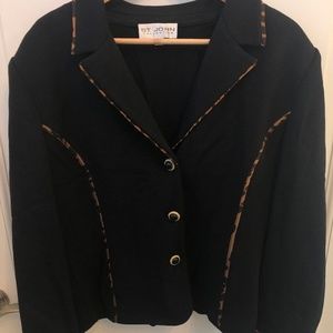 St. John Collection Black Knit Jacket with Cheetah